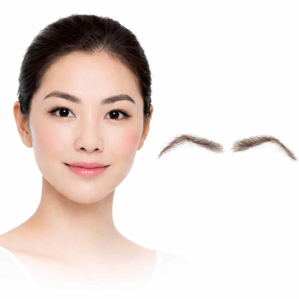 S.A.V.I Crescent Shape Glue-On Eyebrows for Women, Natural Black, 7 cm Hand-Tied Real Human Hair, Breathable Mesh Base, Reusable Fake Brow Set with Adhesive for Makeup, Alopecia