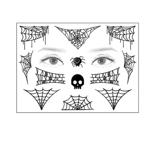 S.A.V.I Spider  Skull Web Face Body Temporary Tattoo Stickers, Eye Decoration, Halloween, Spiders Cobweb Tattoo Designs For Face Makeup, Men Girls Boys Women Size 12.5x17cm