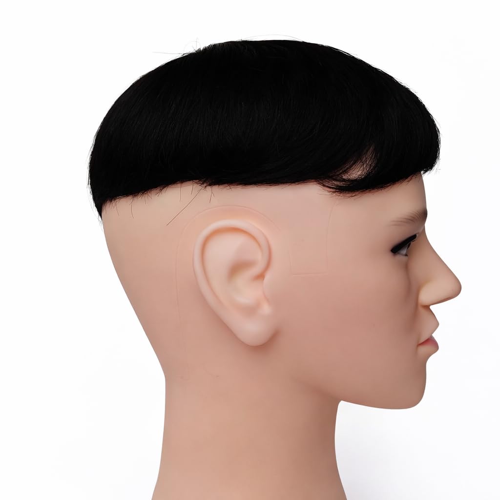 S.A.V.I Natural Black 100% Human Hair Crown Patch for Men – Curved Round Hair Topper with Breathable Base, Secure Clips, Lightweight Seamless Blend for Thinning Coverage