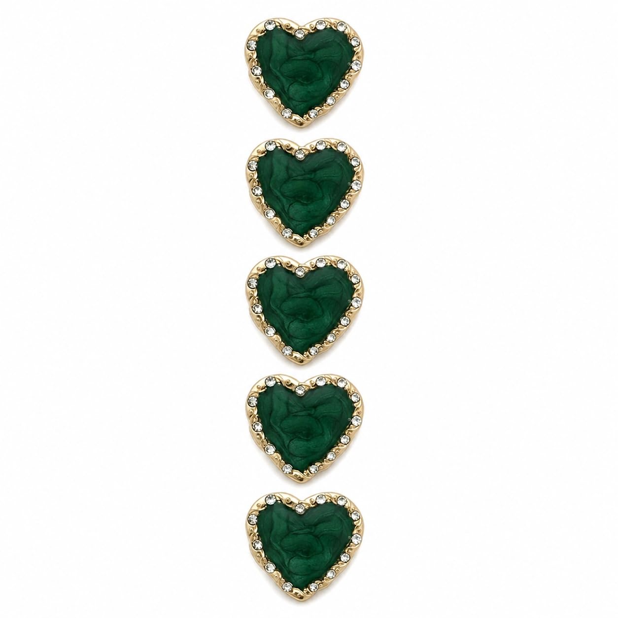 S.A.V.I Heart Crystal Shank Buttons Emerald Green 15mm Set of 5 | Rhinestone Embellishments, Gold-Tone Border, for Blouse & Saree, DIY Sewing, for Kurti & Dress