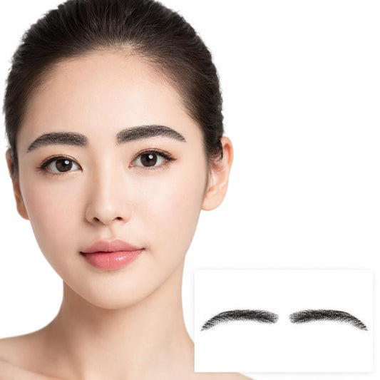 S.A.V.I Soft-Arched Glue-On Eyebrows for Women, Natural Black, 6 cm Hand-Tied Real Human Hair, Breathable Mesh Base, Reusable Fake Brows with Adhesive for Makeup, Hair Loss and Alopecia