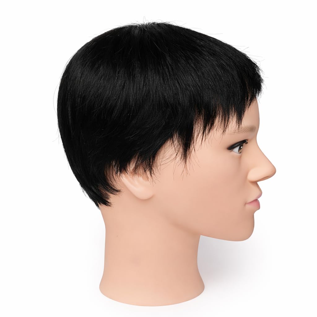 S.A.V.I Men’s Black 100% Human Hair Pixie Wig – Realistic Scalp, Natural Straight Layered Boy Cut, Soft Lightweight Full Headpiece for Daily, Office, Parties