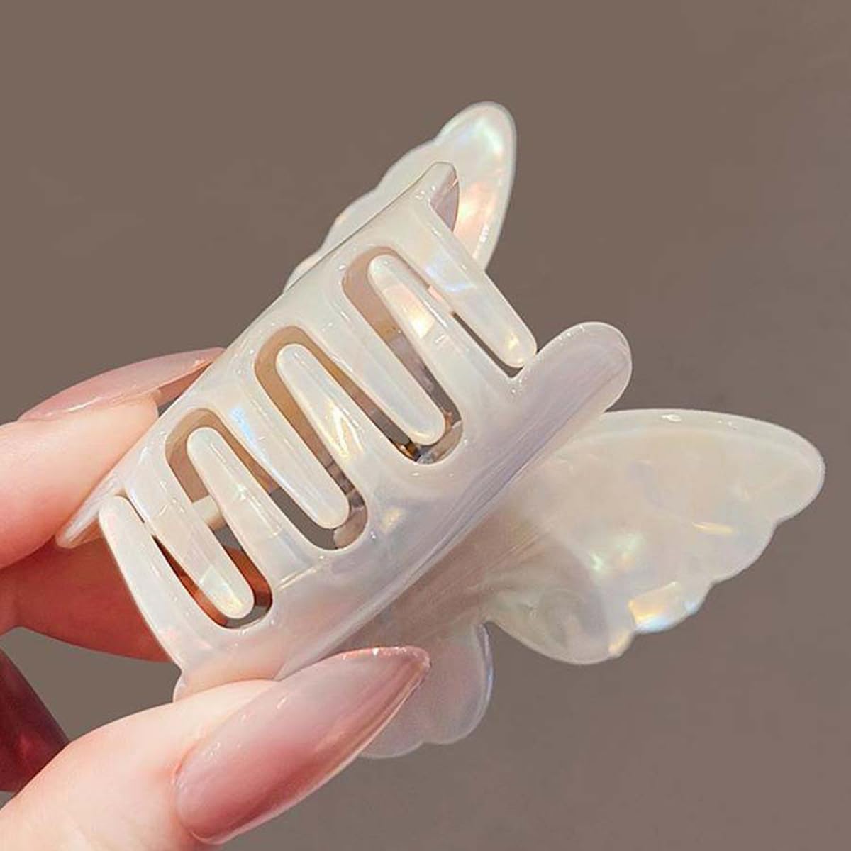 S.A.V.I Butterfly Hair Claw Clip for Women & Girls | 7.5 cm Large Acrylic Hair Clip | Mermaid White Iridescent Finish | Strong Hold Jaw Clip | Stylish Hair Accessory for Daily Use & Styling