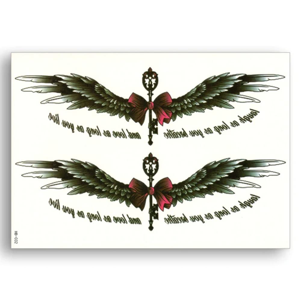 S.A.V.I Waterproof Temporary Tattoos for Men and Women - Antique Key With Wings and Text Design, Size-21x15 cm