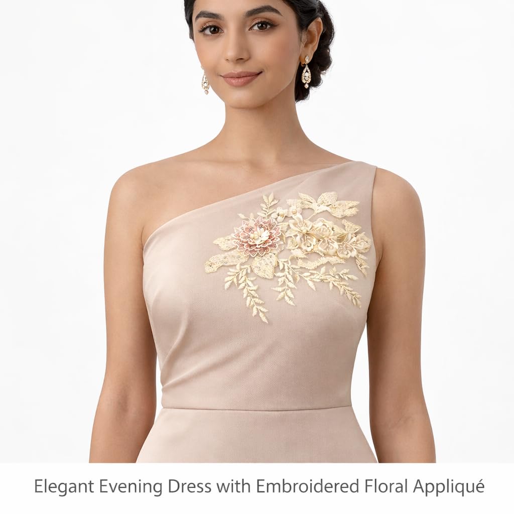 S.A.V.I Ivory Gold Floral Embroidered Appliqué Patch 20 x 25 cm, 3D Flower Net Lace Sew-On for Saree, Lehenga, Blouse, Gown & Anarkali Dress (Yellow)
