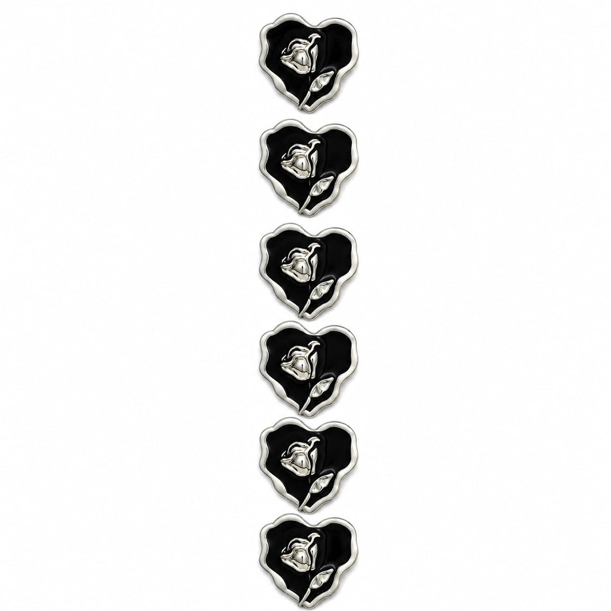 S.A.V.I Heart Shank Buttons with Rose Design 17.5mm, Set of 6 | Black & Silver, For Dresses & Blazers, DIY Crafts, Decorative Fasteners, For Jackets & Vests