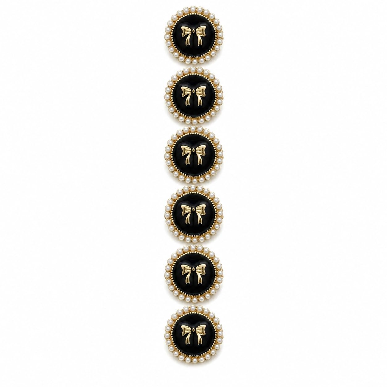 S.A.V.I Decorative Pearl Bow Shank Buttons 15mm Black & Gold | Set of 6, For Blazers & Dresses, DIY Tailoring & Crafts, Women's Fashion, For Jackets & Cardigans