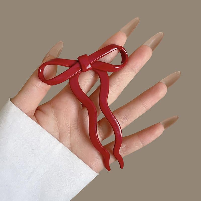 S.A.V.I French Hair Pin Bow Bun Stick for Women 11cm Red | Resin Material, Lightweight, Secure Hold, Half & Full Updos, For Girls & Women