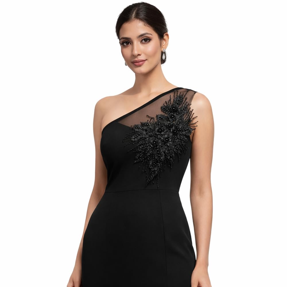 S.A.V.I Black 3D Floral Embroidered Sew-On Applique Patch 38.8 x 29.9 cm Beaded Mesh Lace Motif for Bridal Lehenga Saree Blouse Gown DIY Ethnic Craft (Black)
