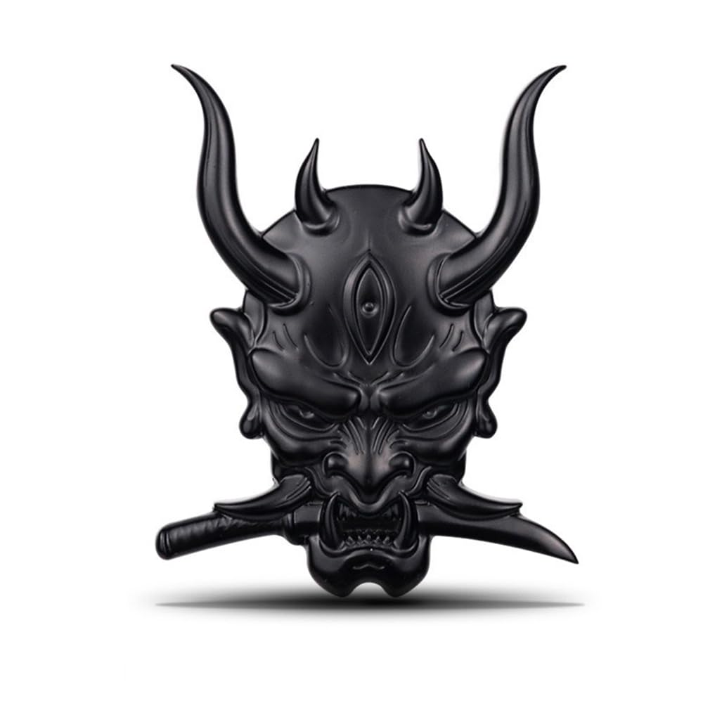 SAVIAURA 3D Samurai Skull Emblem: Japanese Warrior Logo Sticker – Metal Exterior Car Accessory, Black