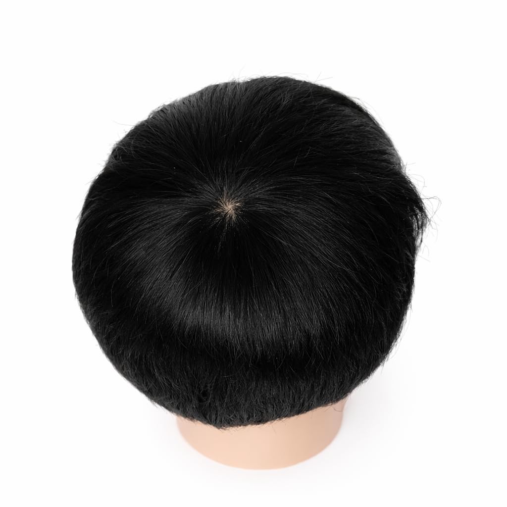 S.A.V.I Men’s Black 100% Human Hair Pixie Wig – Realistic Scalp, Natural Straight Layered Boy Cut, Soft Lightweight Full Headpiece for Daily, Office, Parties