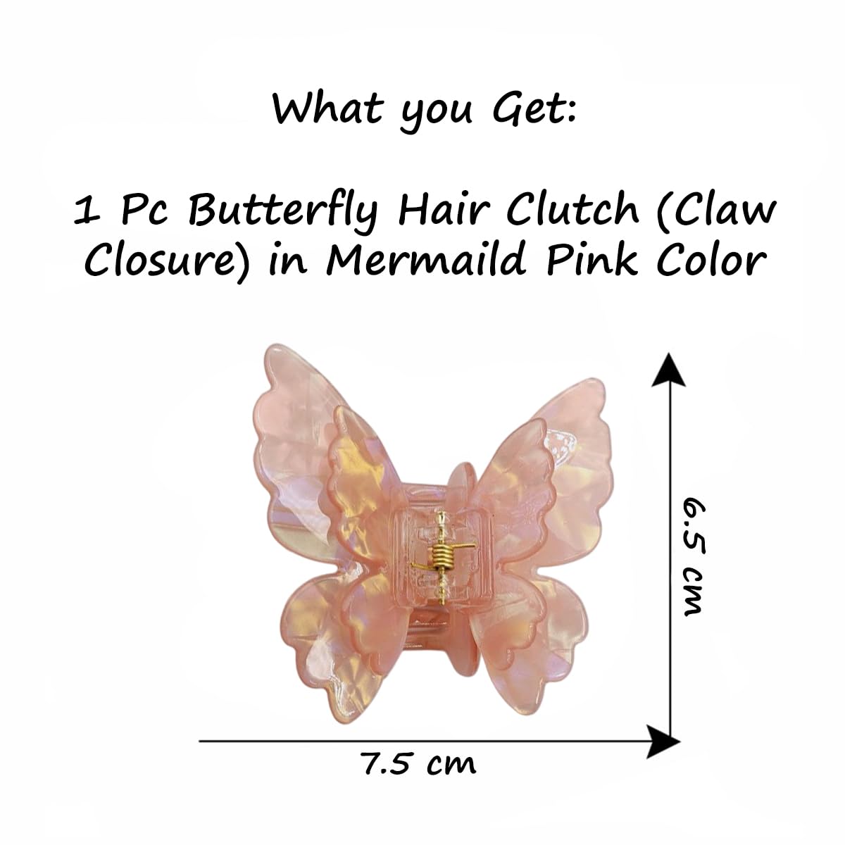 S.A.V.I Butterfly Hair Claw Clip for Women & Girls | Iridescent Mermaid Pink Acrylic Hair Clutch 7.5 cm | Strong Hold Jaw Clip | Korean Style Elegant Hair Accessory for Daily & Party