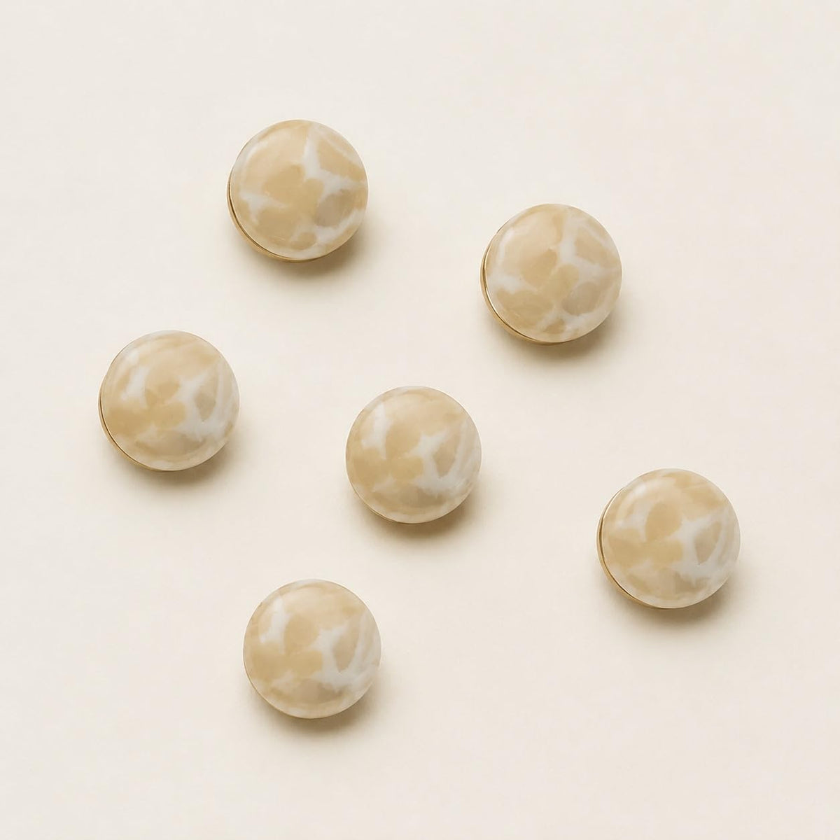 S.A.V.I Ivory Marble Shank Buttons with Gold Rim, 11.5 mm, Pack of 6 | Round Design, DIY Garment Craft, Blouse & Kurti Use, Cream-Tone Finish