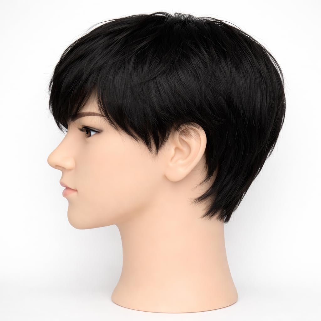 S.A.V.I 100% Human Hair Wig for Men, Natural Black Korean Style Short Pixie Cut, Straight Layered Full Coverage, Realistic Scalp Appearance, Breathable & Lightweight