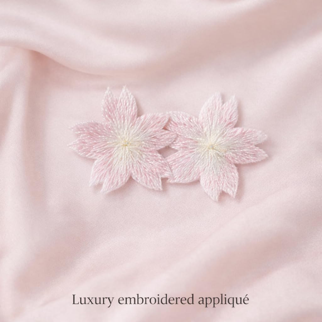 S.A.V.I Baby Pink Floral Embroidered Iron-On Appliqué Patch, Double Cherry Blossom Design, Soft Thread Work for Dresses, Blouses, Lehengas & DIY Crafts, 5.3 x 3.3 cm (Baby Pink)