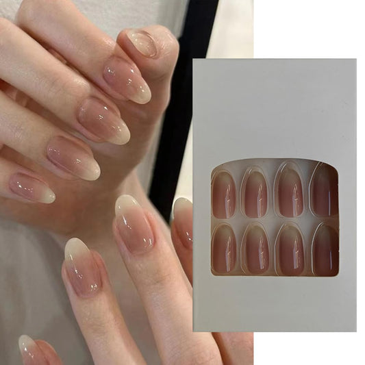 S.A.V.I 24 Pcs Nude  Off-White Gradient Press On Nails | Medium Length, Round Shape False Nails | Reusable, Natural-Look Artificial Nail Tips | Easy to Apply, Long-Lasting Fake Nails for Women  Girls