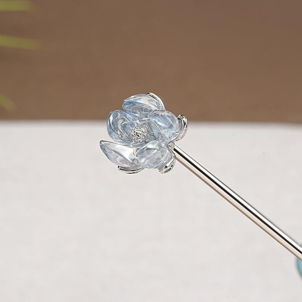 S.A.V.I Silver Hair Bun Stick Pin for Women | 13.5cm Metal Juda Stick with Transparent Crystal Flower | Elegant Floral Hair Accessory for Party, Bridal & Traditional