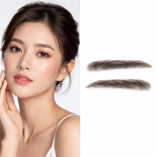 S.A.V.I Straight Shape Glue-On Eyebrows for Women, Natural Black, 7 cm Hand-Tied Real Human Hair, Breathable Mesh Base, Reusable Fake Brows with Adhesive for Makeup, Hair Loss and Alopecia