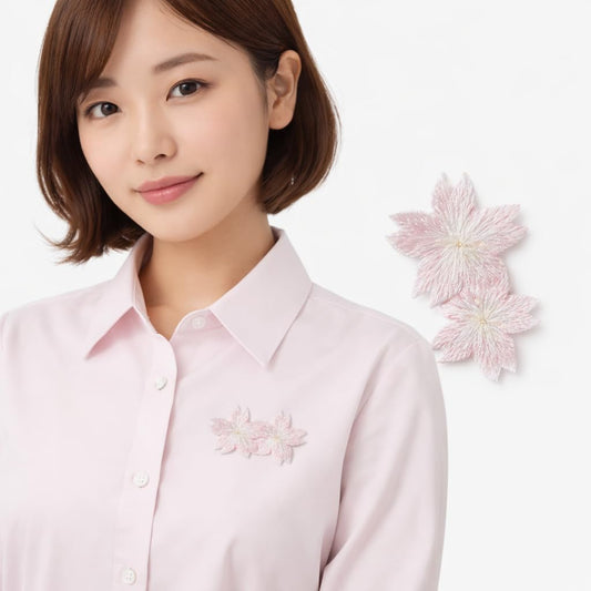 S.A.V.I Baby Pink Floral Embroidered Iron-On Appliqué Patch, Double Cherry Blossom Design, Soft Thread Work for Dresses, Blouses, Lehengas & DIY Crafts, 5.3 x 3.3 cm (Baby Pink)