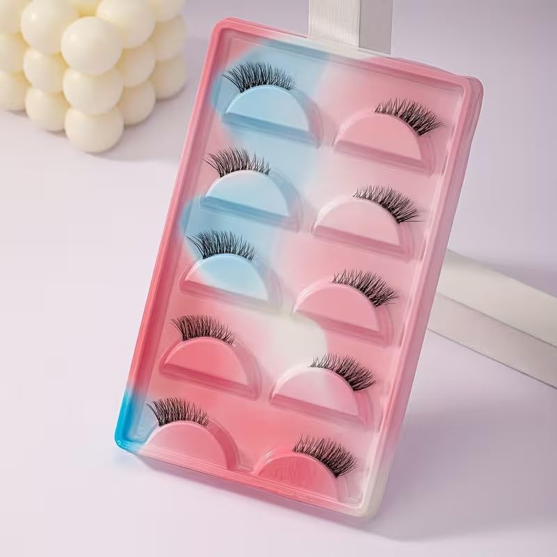 S.A.V.I Half False Eyelashes 5 Pairs Natural Wispy 18mm | Weightless Feel, Outer Corner Lashes, Reusable, Everyday & Party, Soft Band