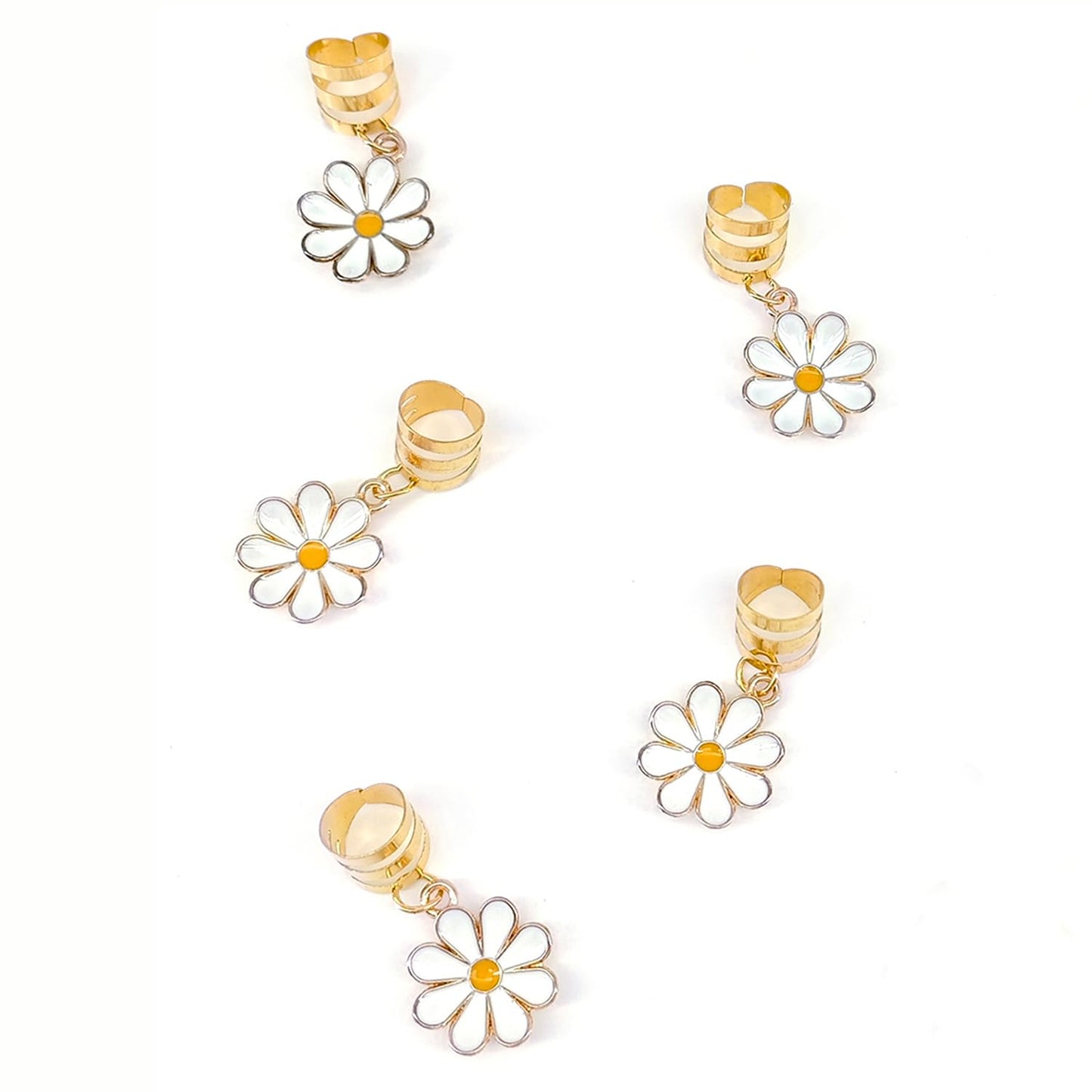 S.A.V.I 45 Pcs Daisy Flower Hair Braid Rings Set for Women & Girls, Gold Metal Dreadlock Cuffs with White Floral Charms, Boho Braiding Accessories for Braids, Locs, Ponytails & Hair Styling