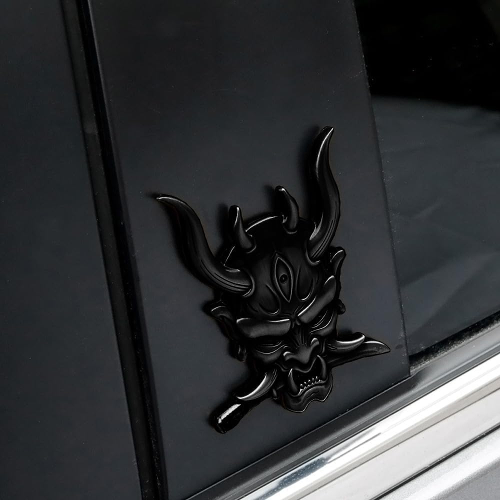 SAVIAURA 3D Samurai Skull Emblem: Japanese Warrior Logo Sticker – Metal Exterior Car Accessory, Black