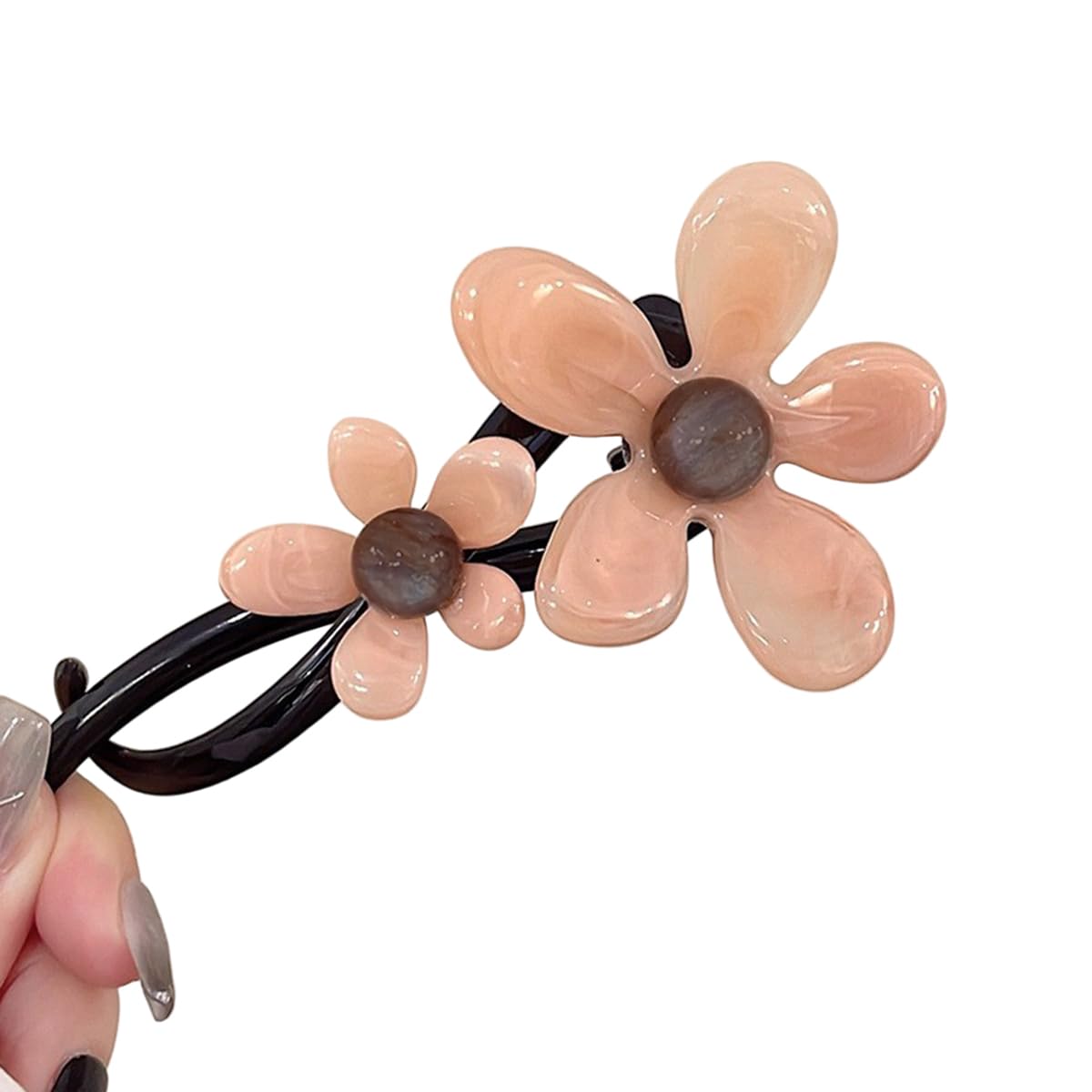 S.A.V.I Pink & Brown Flower Hair Clip for Women & Girls, 14cm Large Acrylic Floral Barrette, Cute Trendy Hair Accessory with Strong Grip for Casual & Party Hairstyles