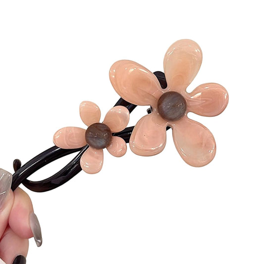 S.A.V.I Pink & Brown Flower Hair Clip for Women & Girls, 14cm Large Acrylic Floral Barrette, Cute Trendy Hair Accessory with Strong Grip for Casual & Party Hairstyles