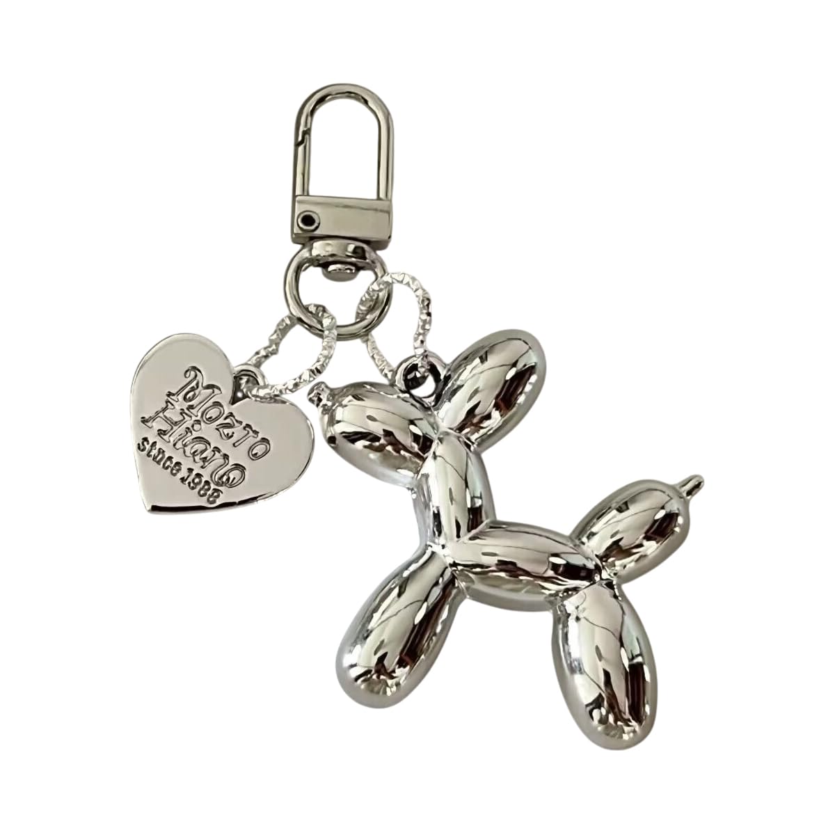 S.A.V.I Balloon Dog Keychain Silver Metal Bag Charm Key Ring Pendant, Cute mirror-finish accessory with lobster clasp for handbags, backpacks & car keys; stylish gift for women, girls & teens.