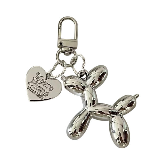 S.A.V.I Balloon Dog Keychain Silver Metal Bag Charm Key Ring Pendant, Cute mirror-finish accessory with lobster clasp for handbags, backpacks & car keys; stylish gift for women, girls & teens.