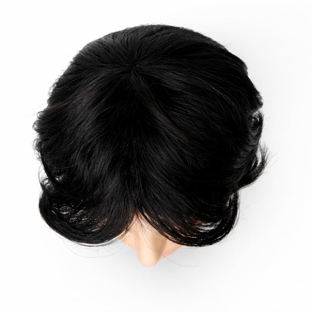 S.A.V.I Black Mid Part Men’s Wig – 100% Human Hair Patch, Natural Straight Layered Cut with Realistic Scalp, Lightweight Breathable Cap, Undetectable Toupee for Men