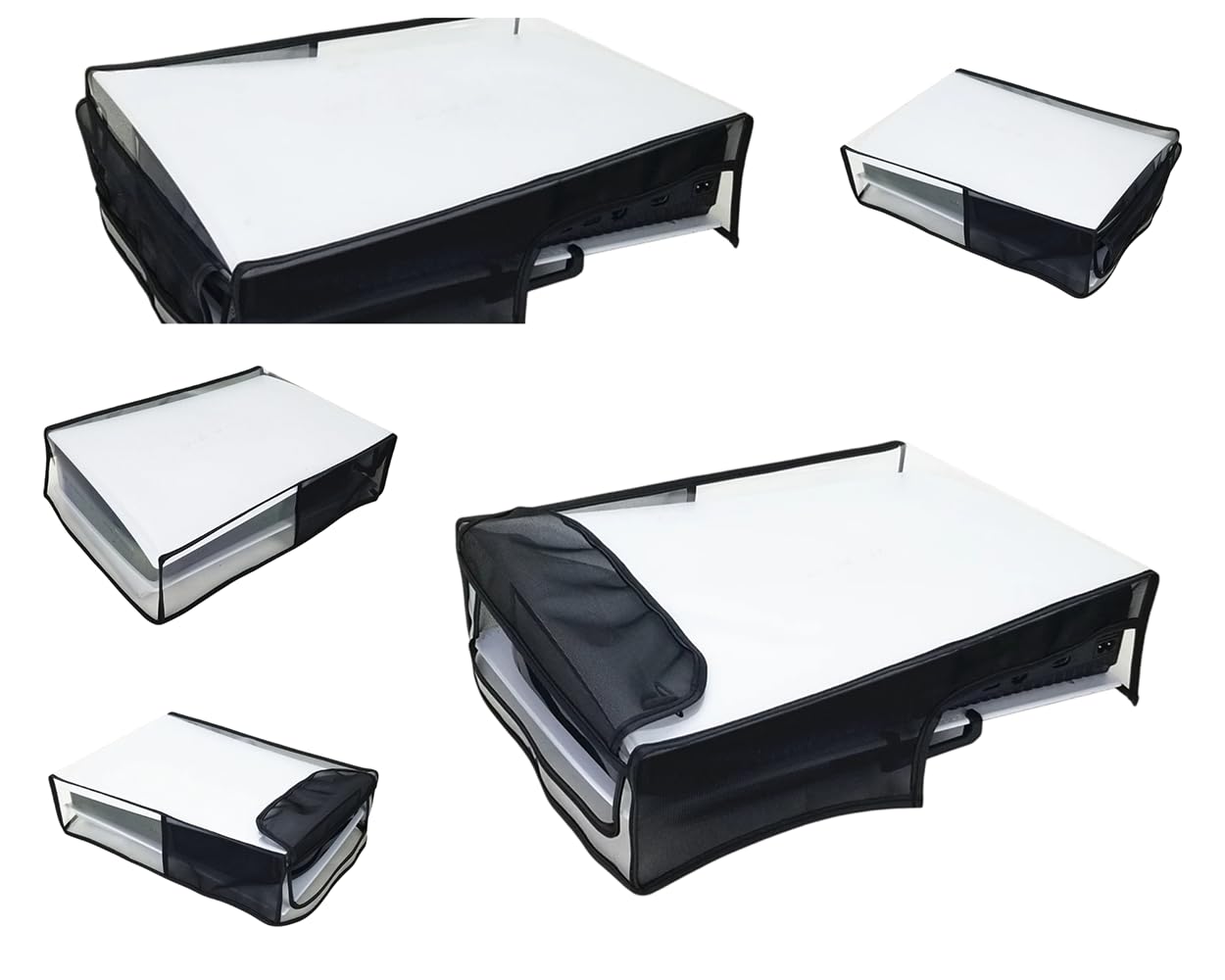S.A.V.I Dustproof Breathable Cover for PS5 Slim Horizontal Console, Black & Transparent Mesh with TPU Case, Flip-Open Cooling Design, Scratch & Water Resistant Protection (Horizontal)
