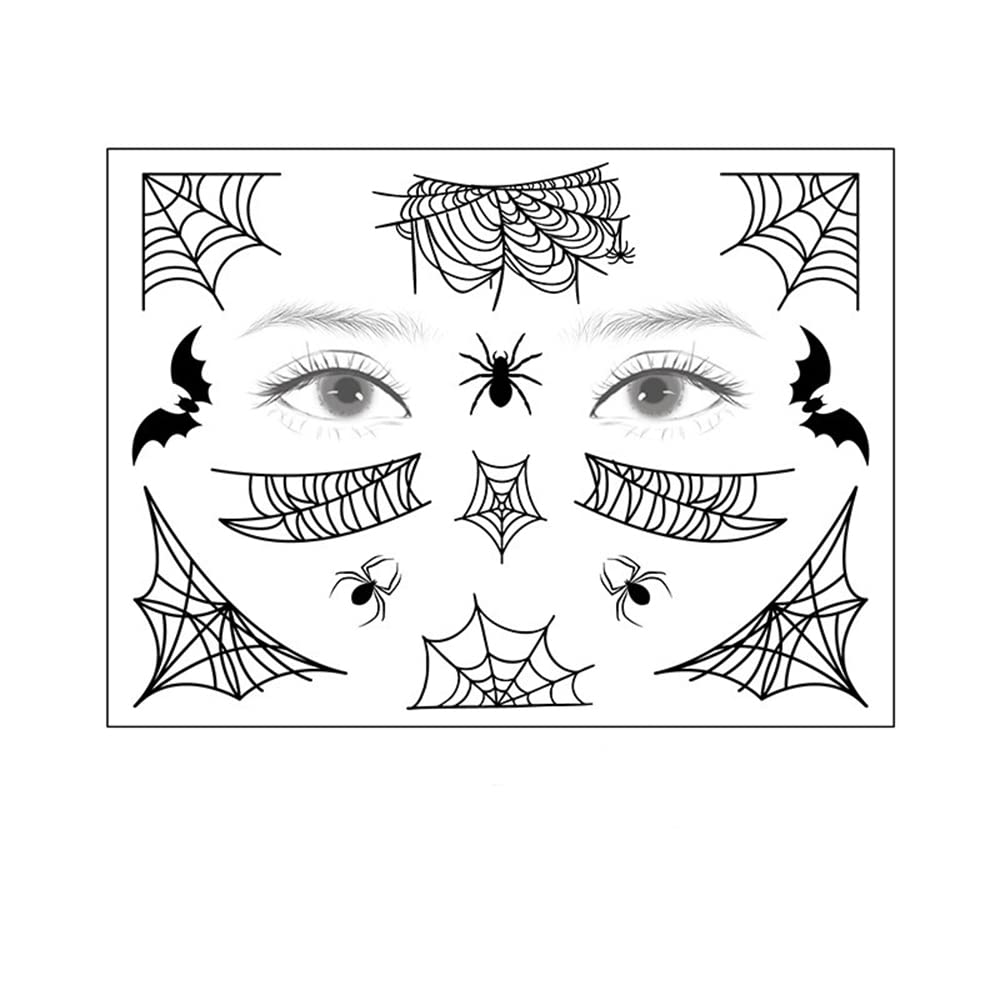 S.A.V.I Bats  Spider Web Face Body Temporary Tattoo Stickers, Eye Decoration, Halloween, Spiders Cobweb Tattoo Designs For Face Makeup, Men Girls Boys Women Size 12.5x17cm
