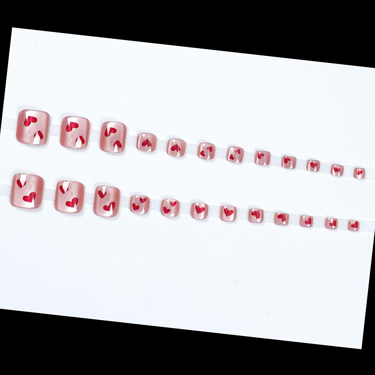 S.A.V.I 24 Pcs Fake Toe Nails Baby Pink Cat’s Eye Short Natural Shape Press On Nails with Red Heart Print | Artificial Pedicure Tips for Women & Girls | Includes Nail Glue & Adhesive Tabs