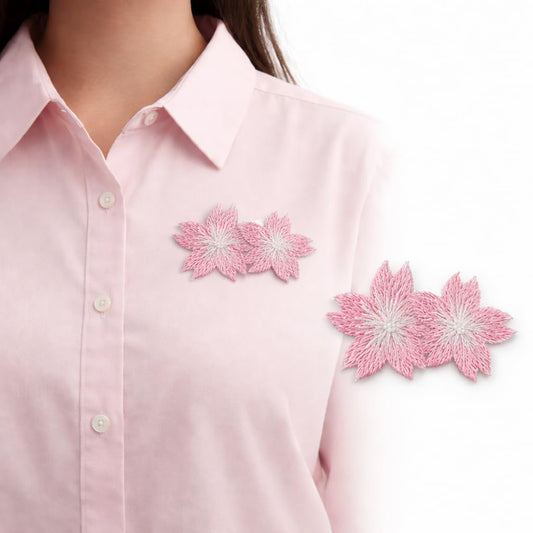 S.A.V.I Pink Floral Embroidered Iron-On Appliqué Patch, Double Cherry Blossom Design, Soft Thread Work for Dresses, Blouses, Lehengas & DIY Crafts, 5.3 x 3.3 cm (Pink)