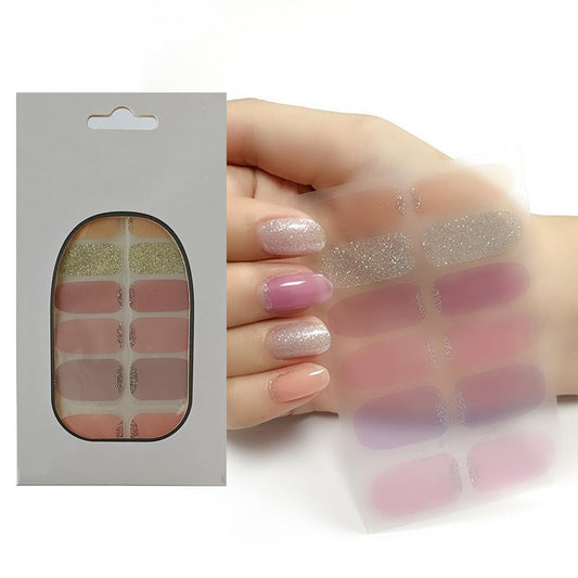 S.A.V.I 12pcs Glitter Gel Nail Stickers, Self-Adhesive, Pink  Purple, Easy to Apply, Long-Lasting Manicure
