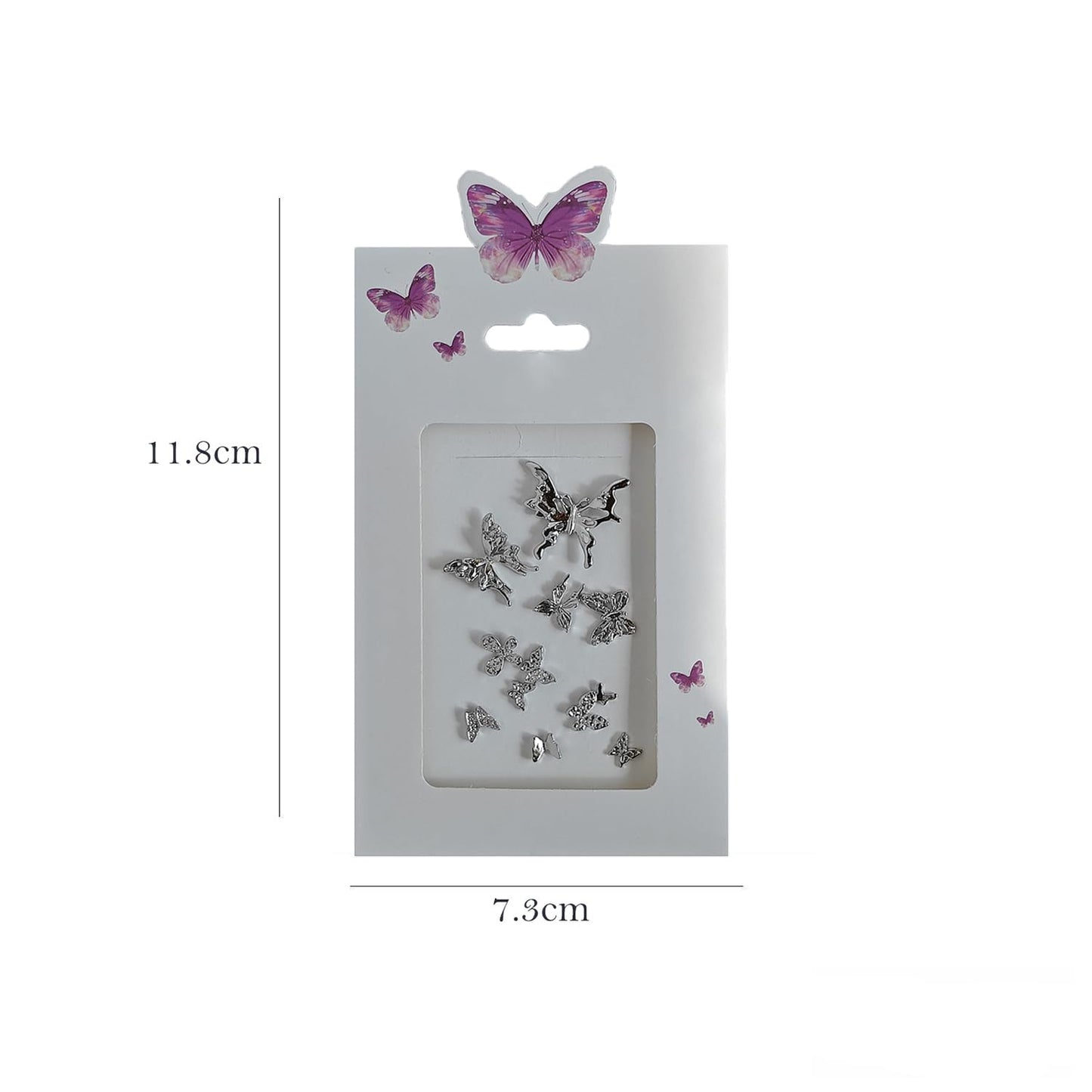S.A.V.I 3D Silver Butterfly Nail Art Charms (10 Pcs) – Metallic Alloy Big & Small Butterfly Designs for DIY Acrylic & Gel Nails, Reusable Nail Jewelry Decoration Set