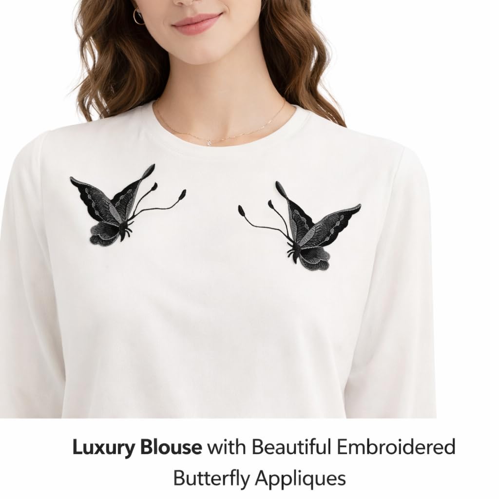 S.A.V.I Dark Grey Embroidered Butterfly Applique Patch Pair (Left & Right), Sew-On Fabric Motif 12.5 x 9.3 cm, Thread Work for Dresses, Shirts, Denim & DIY Fashion (Dark Grey)