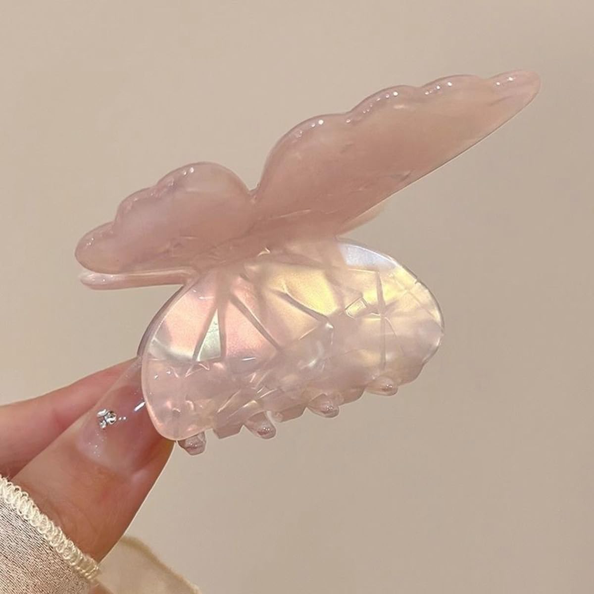 S.A.V.I Butterfly Hair Claw Clip for Women & Girls | Iridescent Mermaid Pink Acrylic Hair Clutch 7.5 cm | Strong Hold Jaw Clip | Korean Style Elegant Hair Accessory for Daily & Party