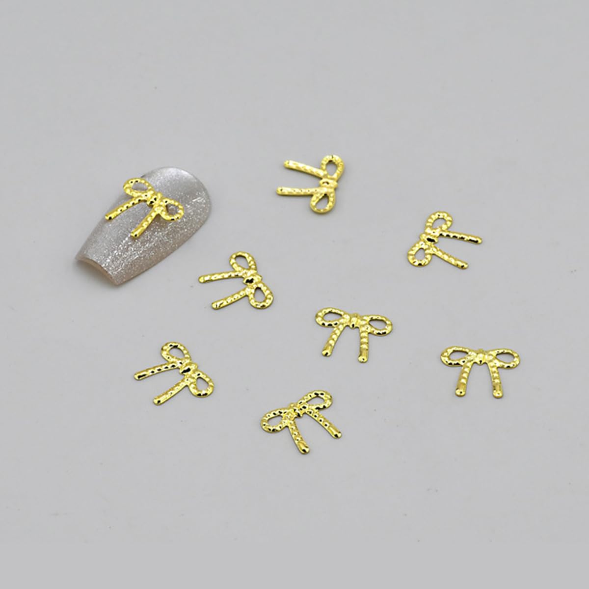 S.A.V.I 3D Bow Knot Nail Charms (80 Pcs) | Gold & Silver Mini Metal Studs 9×7 mm | Alloy Bow Design DIY Nail Jewellery for Gel, Acrylic & Press-On Nails