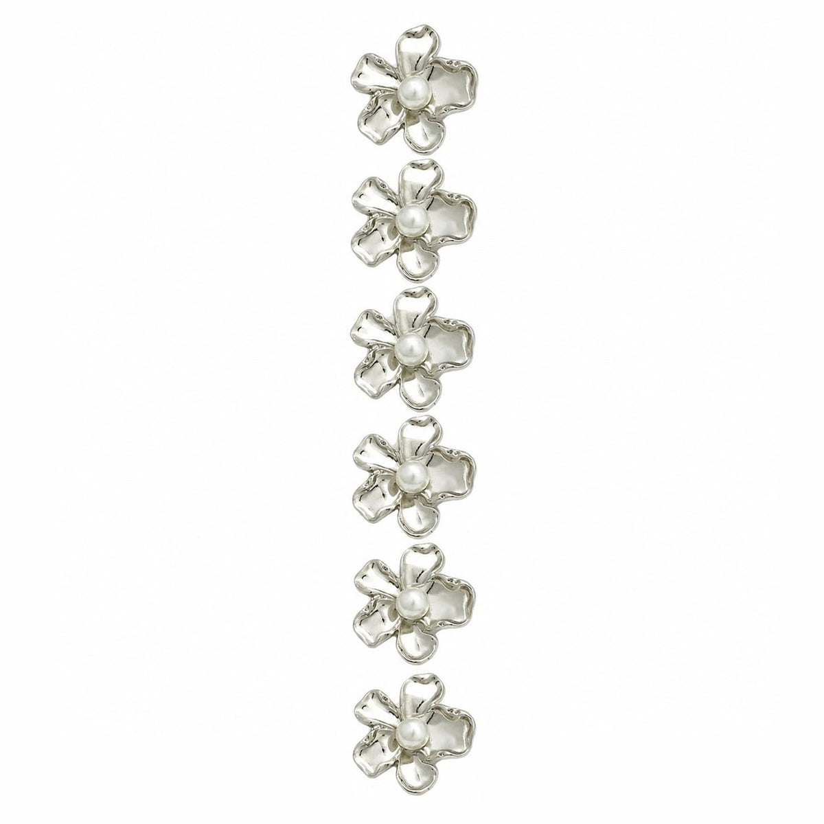 S.A.V.I Floral Pearl Shank Buttons Silver Tone 17.5mm for Blouse | Set of 6, Sculpted Blossom Design, Saree & Lehenga Use, DIY Craft & Sewing, Kurti & Choli