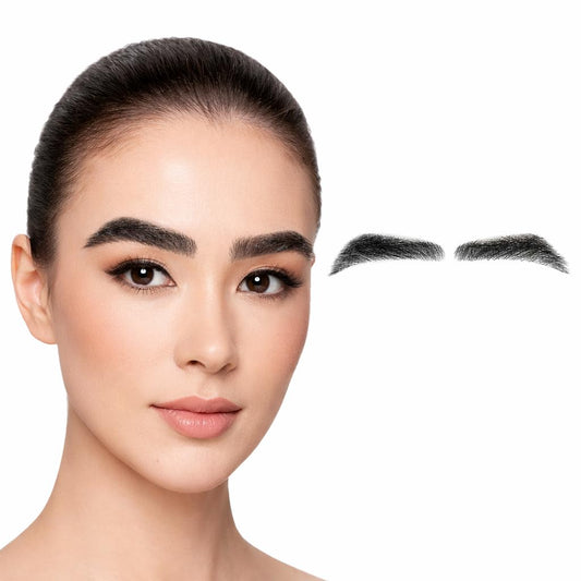 S.A.V.I Sword-Shaped Glue-On Eyebrows for Women, Natural Black, 7 cm Hand-Tied Real Human Hair, Breathable Mesh Base, Reusable Fake Brows with Adhesive for Makeup, Hair Loss and Alopecia