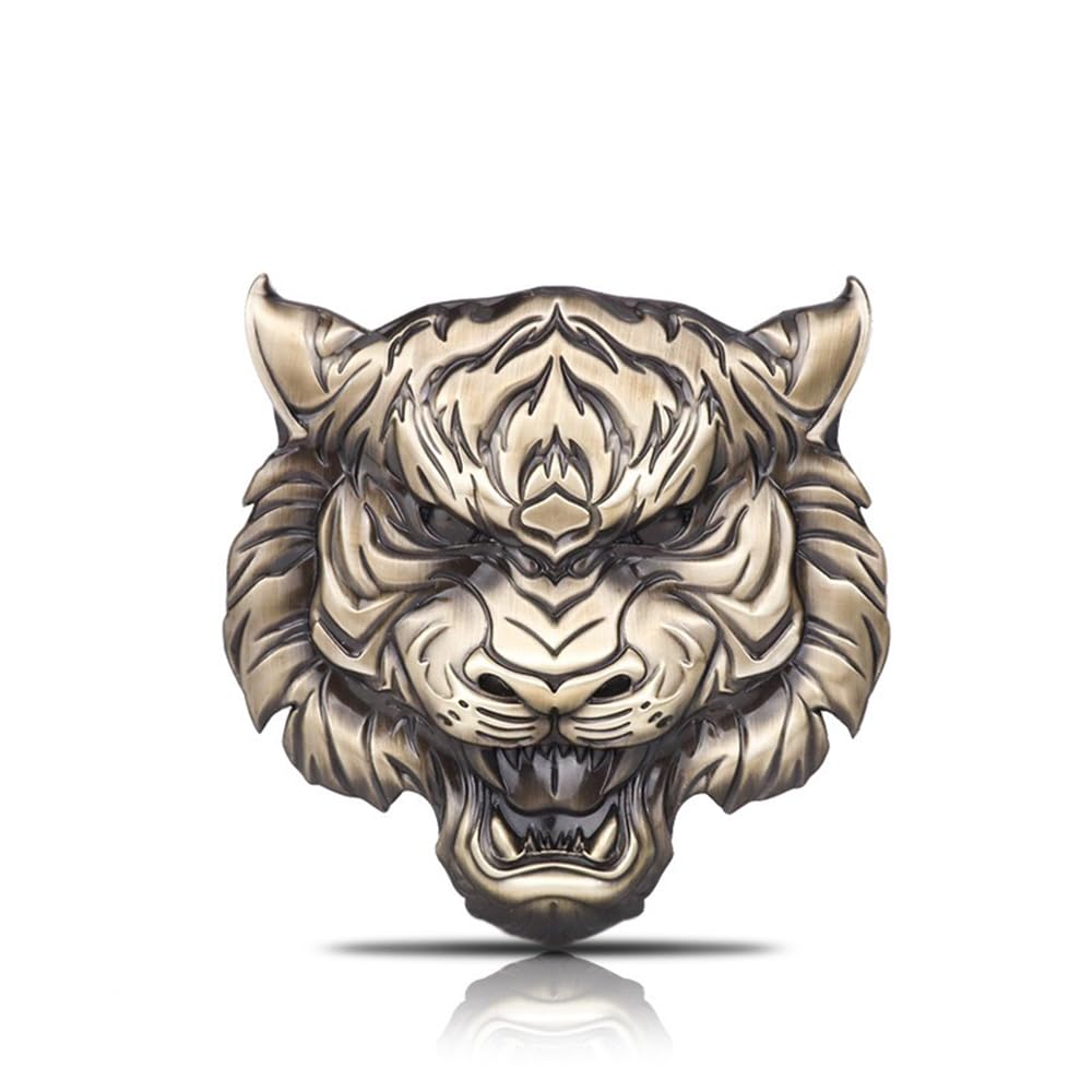 SAVIAURA 3D Tiger Head Emblem - Bronze Antique Metallic Car Logo, Stylized Fierce Design, Decorative Car Accessory Sticker