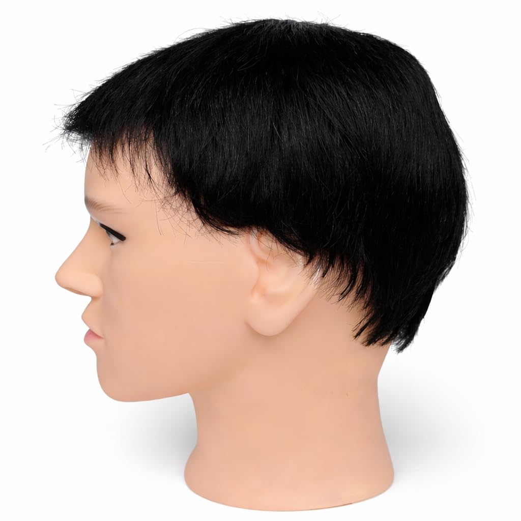 S.A.V.I Black Short Pixie Cut Wig for Women & Men, 100% Human Hair Full Head Wig, Natural Straight Layered Boy Cut Style, Lightweight with Realistic Scalp Effect