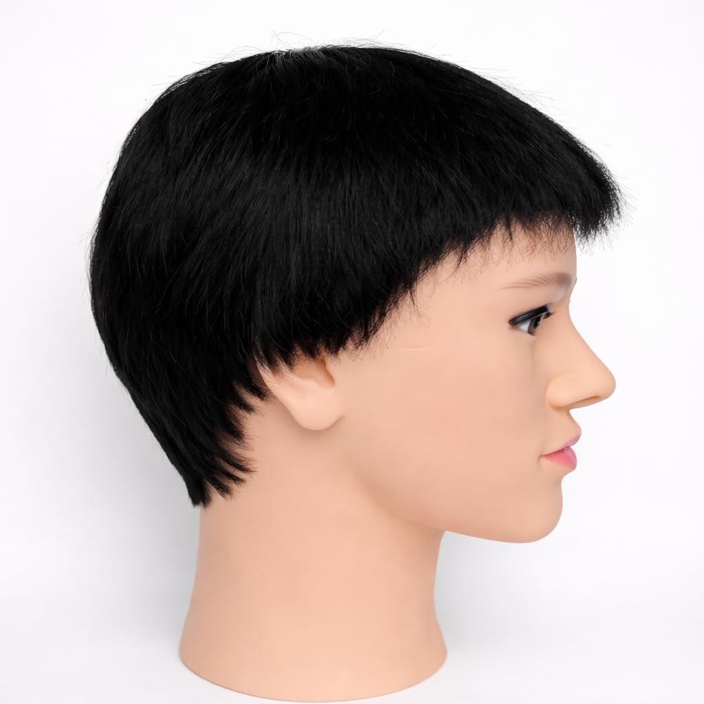 S.A.V.I Men’s Black Short Pixie Cut Wig – 100% Human Hair Straight Boy Cut with Natural Hairline & Realistic Scalp, Breathable Lightweight Cap, Hairpiece for Men