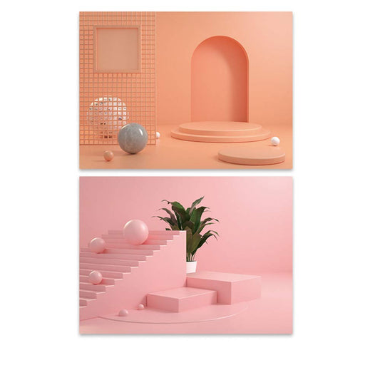 SAVIAURA 1 Sheet 2 in 1 Photography Backdrop 3D Flat Lay Tabletop Double-Sided Photo Background PVC Wrinkle-Free Small Products Photo Shoot (#30- Pink & Orange Standing Props Pattern)