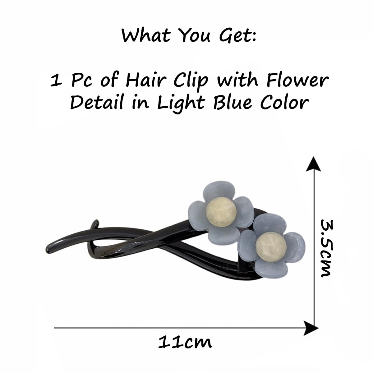S.A.V.I Light Blue Flower Hair Clip for Women & Girls | Stylish Acrylic Floral Design | 11cm Long Black U-Shape Hairpin Strong Grip for Party Casual Daily Hairstyles