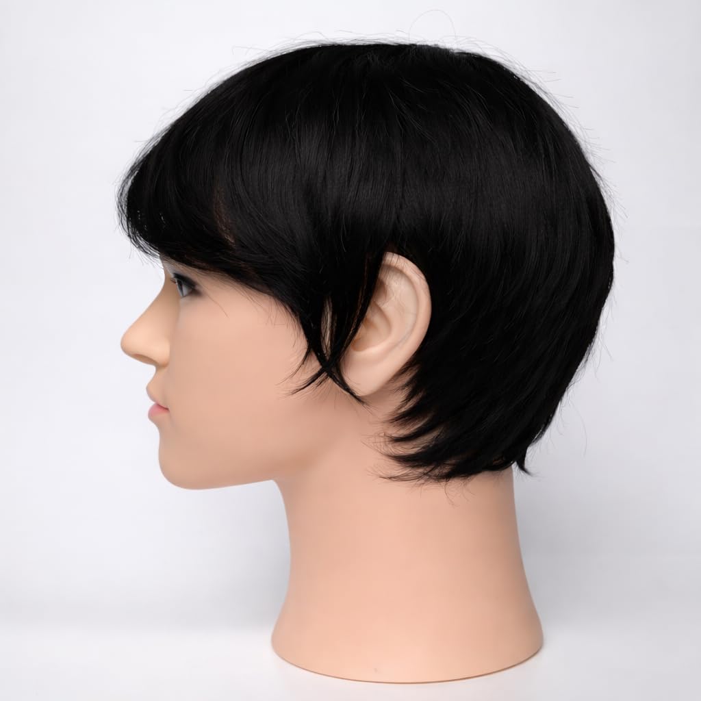 S.A.V.I Men’s Black Korean Style Wig, Natural Straight Synthetic Hair, Lightweight Adjustable Breathable Cap, Realistic Layered Boy Cut for Daily & Easy Styling