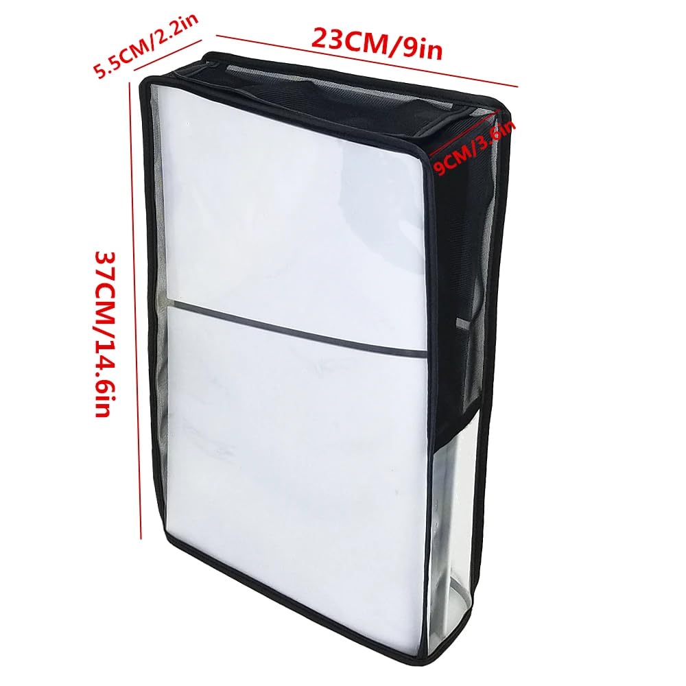 S.A.V.I Dustproof Breathable Cover for PS5 Slim Vertical Console, Black & Transparent Mesh with TPU Case, Flip-Open Cooling Design, Scratch & Water Resistant (Vertical)