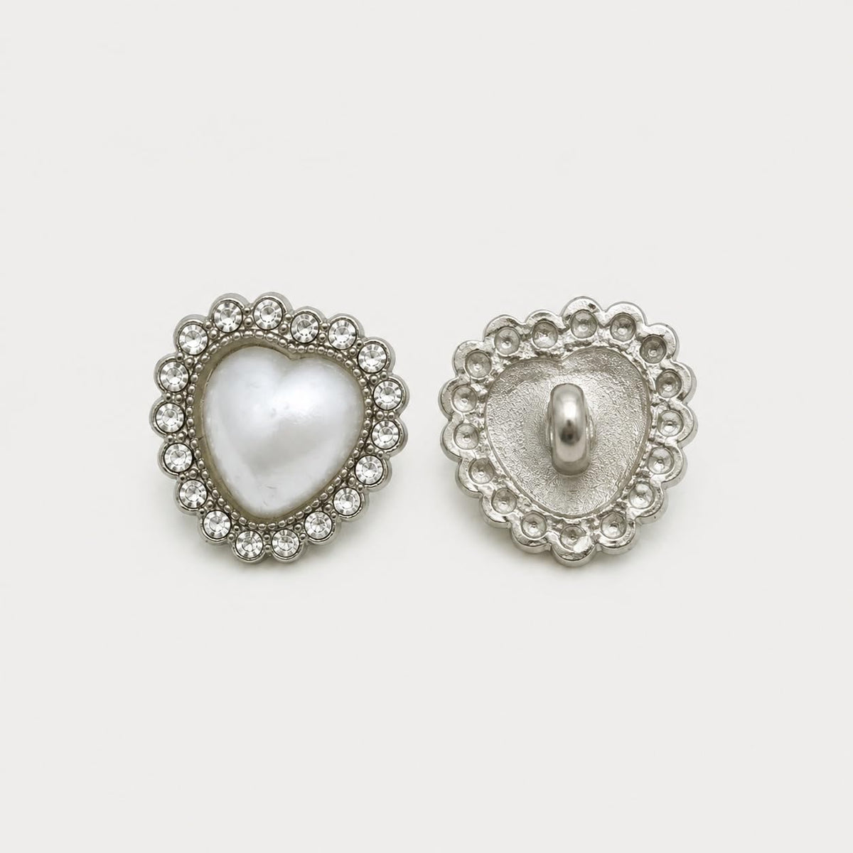 S.A.V.I Pearl Heart Rhinestone Shank Buttons Silver Tone 12mm | Set of 6, DIY Garment Crafts, For Blouses & Shirts, Decorative Fasteners